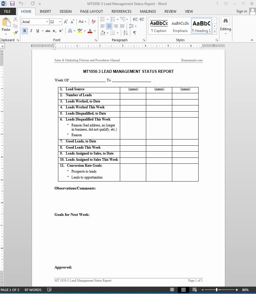 Sales Lead form Template Luxury Lead Management Status Report Template