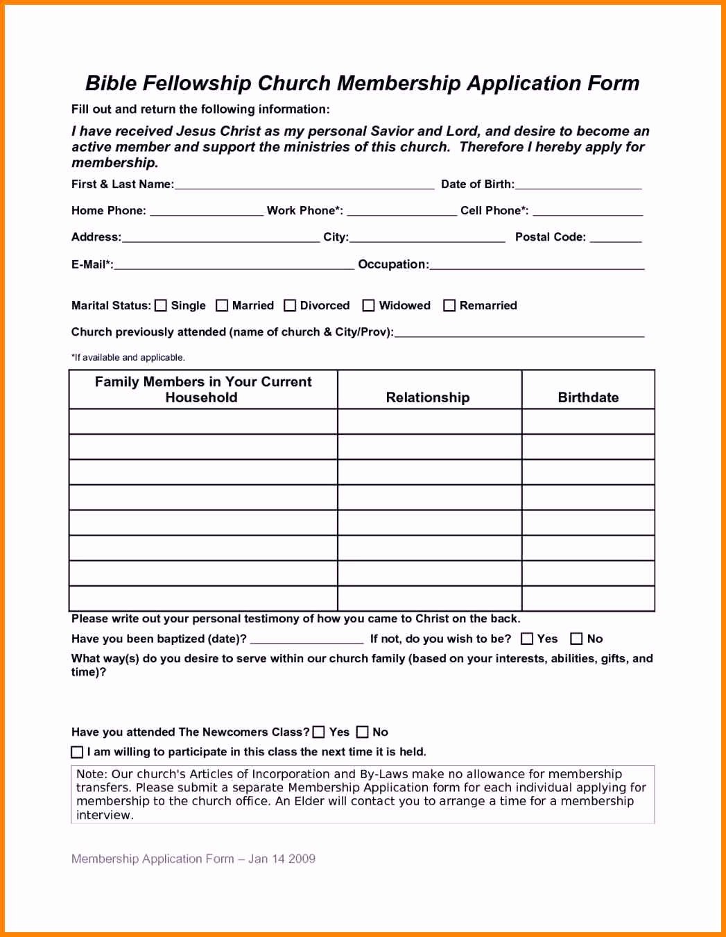 Sample Church Membership form Template Best Of Church Membership forms – Free Download