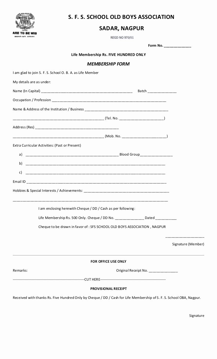 Sample Church Membership form Template Best Of Sfs Oba Life Membership form