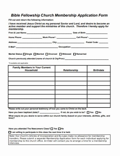 Sample Church Membership form Template Inspirational Free 13 Church Membership form Examples &amp; Templates