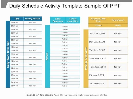 Sample Daily Schedule Template Inspirational Daily Schedule Activity Template Sample Ppt