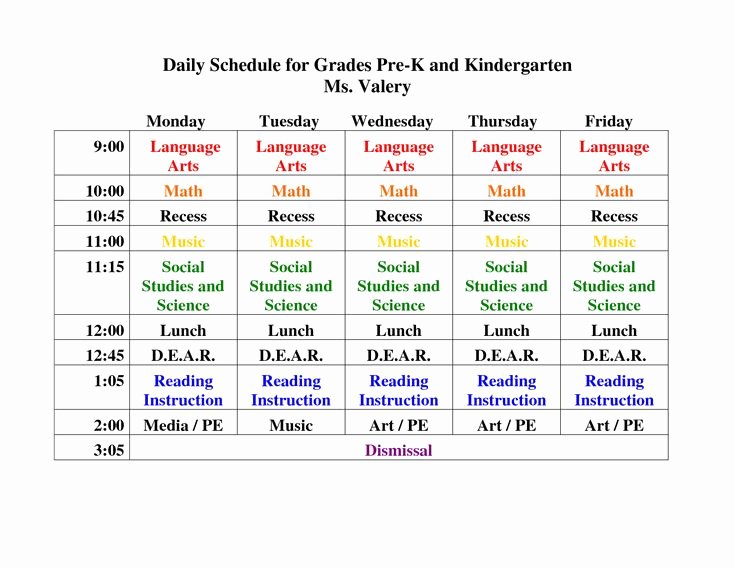 Sample Daily Schedule Template Inspirational Pre K Daily Schedule Google Search