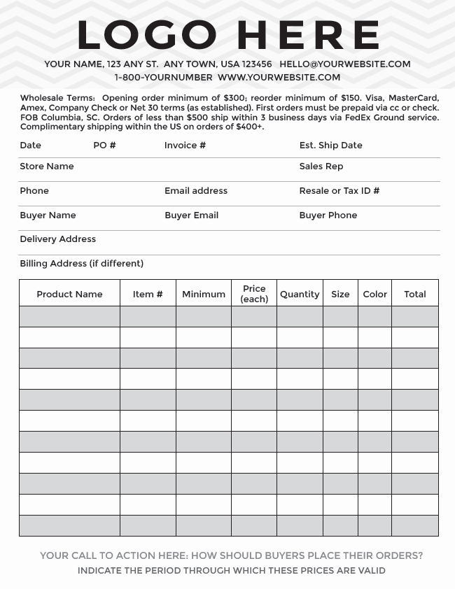 Sample order form Template Awesome Professional Line Sheet order form Design