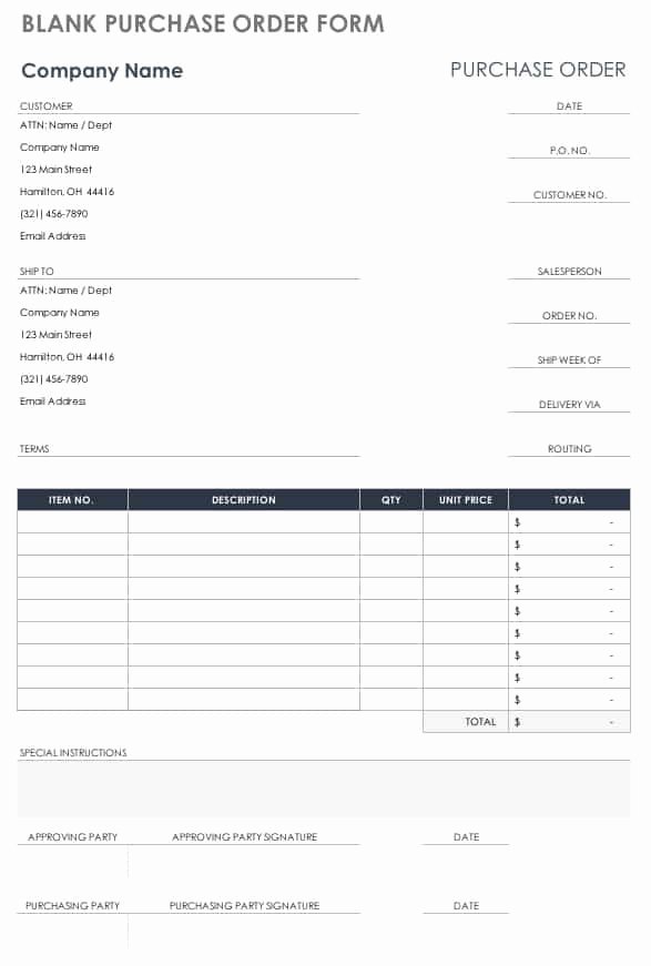 Sample order form Template Fresh Free Purchase order Templates