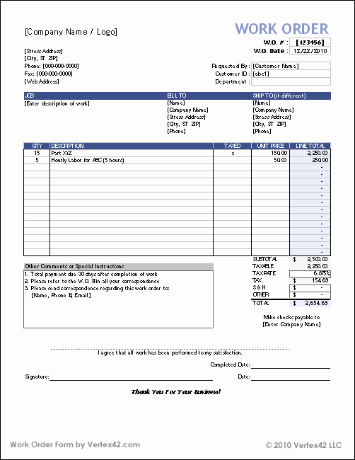 work order form