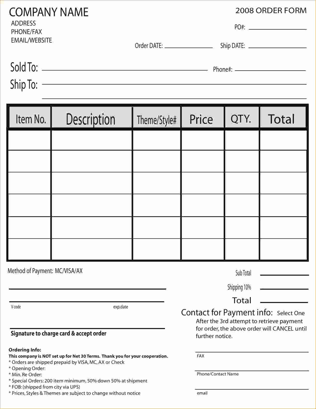 Sample order form Template Unique Sample order form