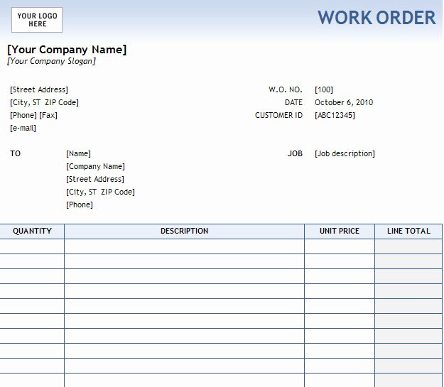 Sample order forms Template Best Of Work order form