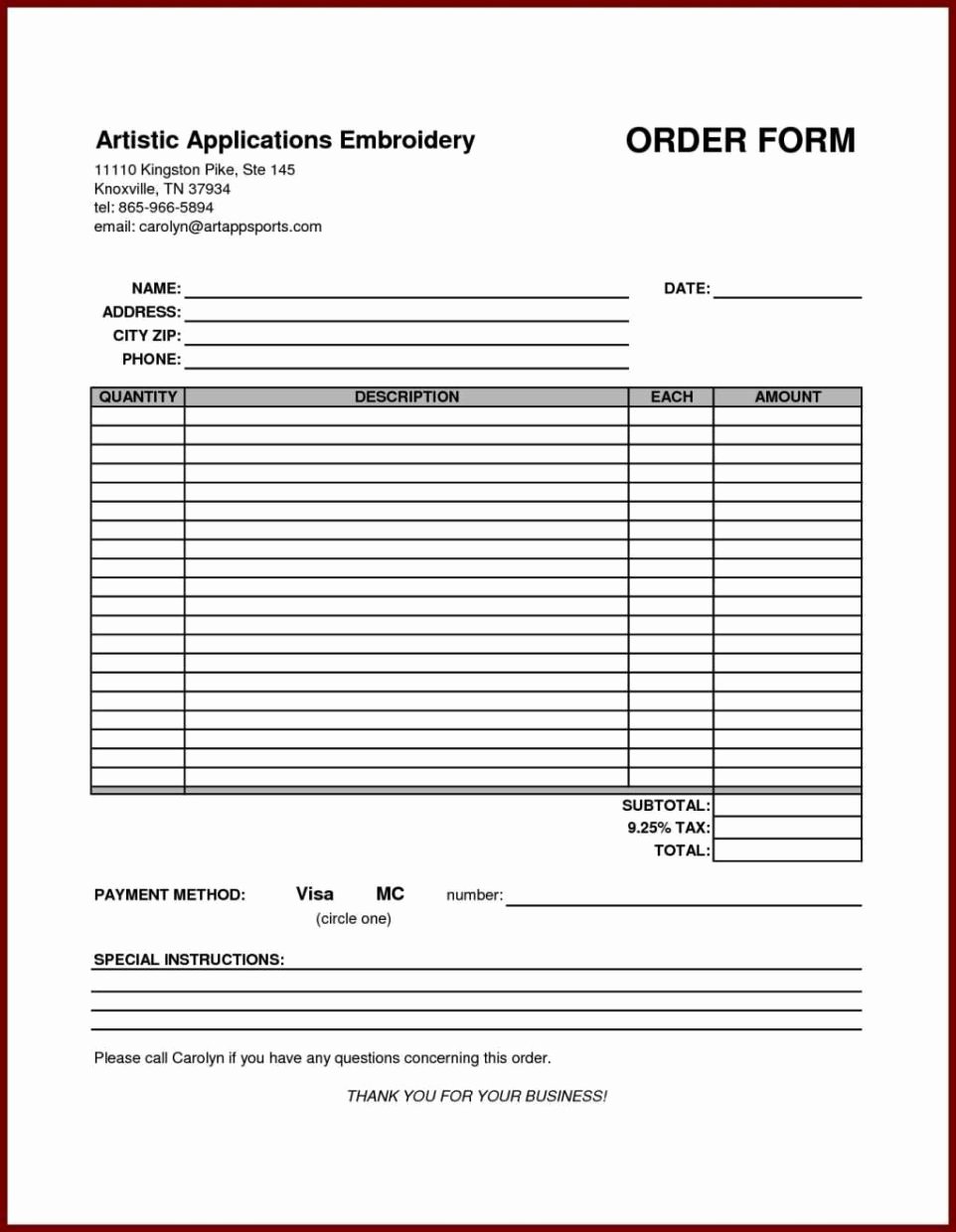 Sample order forms Template Unique Embroidery order form Template Free Sampletemplatess