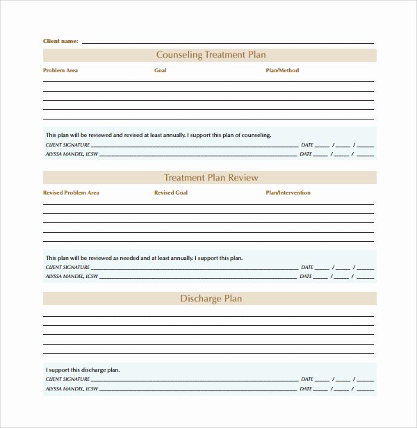 Sample Treatment Plan Template Awesome Counseling Treatment Plan Template Pdf