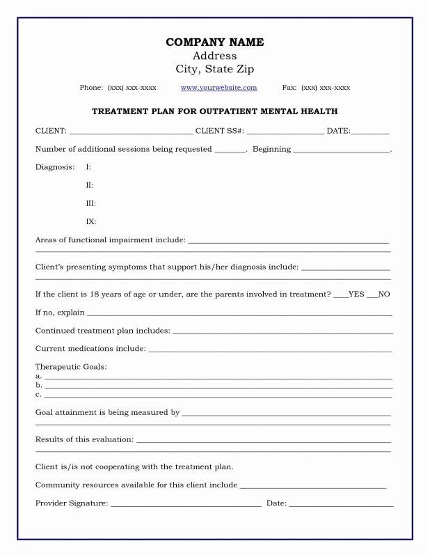 Sample Treatment Plan Template Unique Mental Health Treatment Plan Template Download