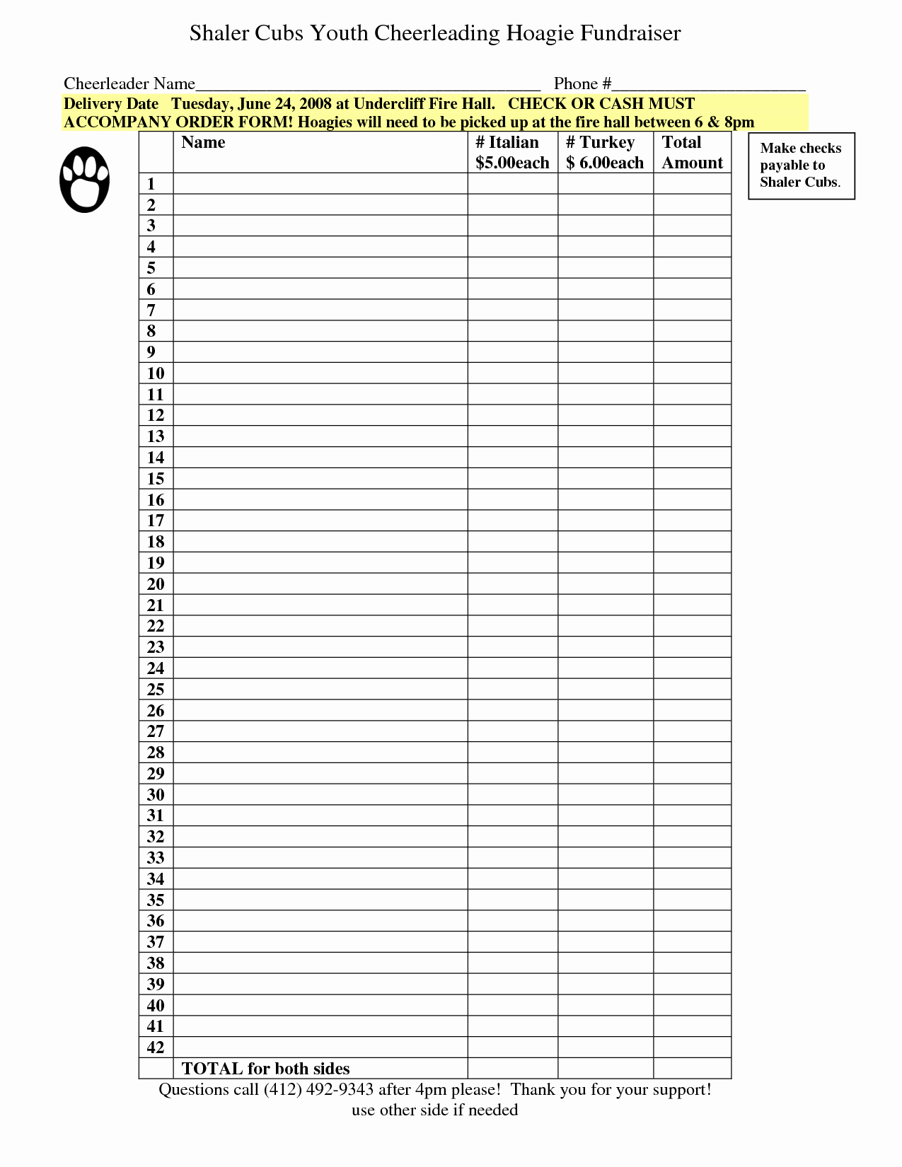 School Fundraiser order form Template Lovely Printable order form Template
