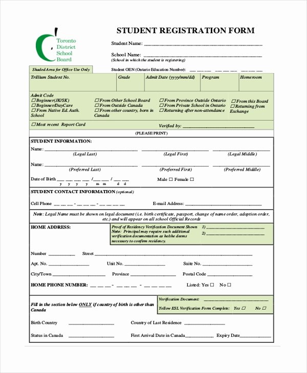 School Registration form Template Awesome Free 21 Sample Registration forms