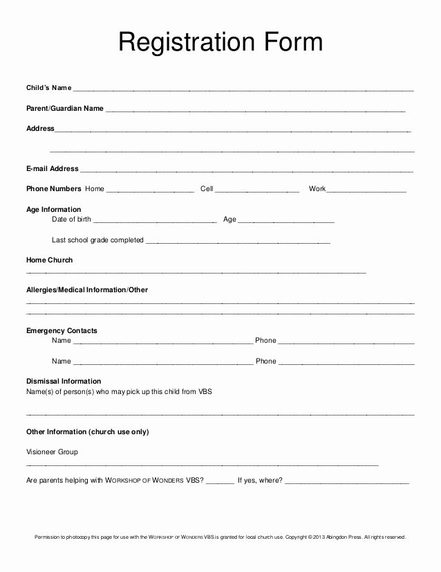 School Registration form Template Beautiful Registration form Child’s Name