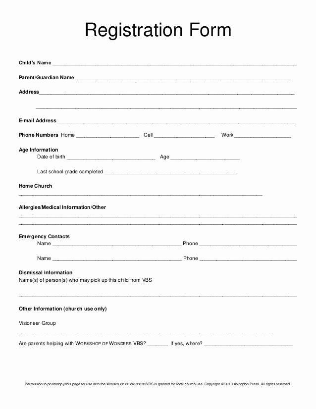 School Registration form Template Beautiful Registration form Child’s Name