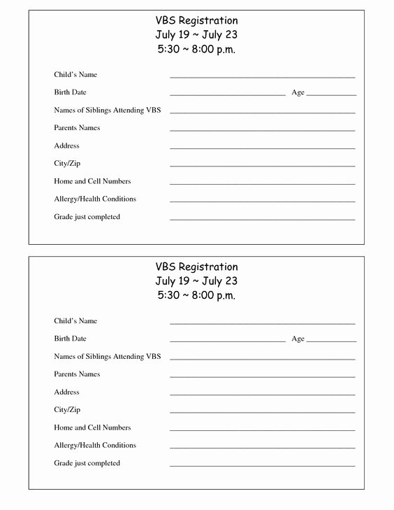 School Registration form Template Best Of Printable Vbs Registration form Template