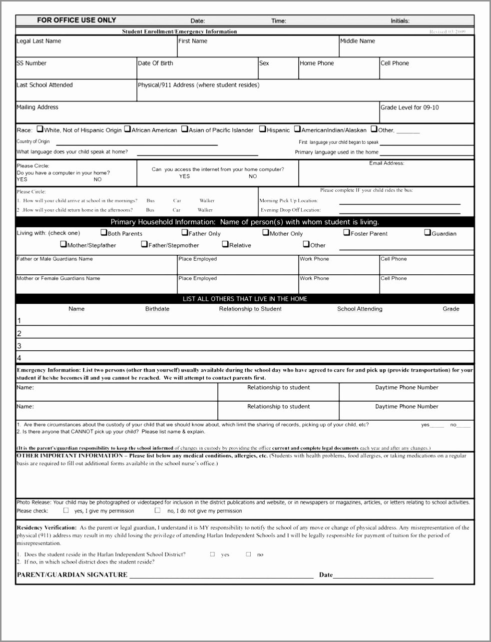 School Registration form Template Unique Editable Doc 13 Page Childcare Parent Provider Contract