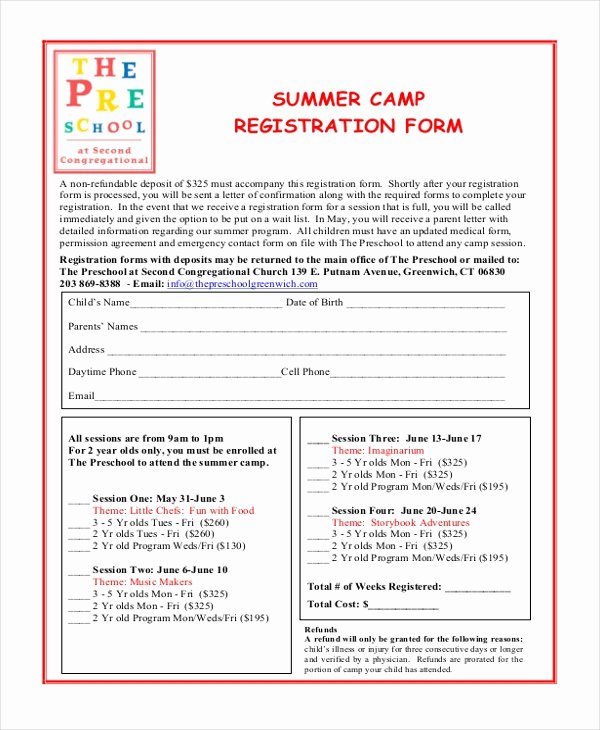 School Registration forms Template Awesome Free 10 Sample Summer Camp Registration forms