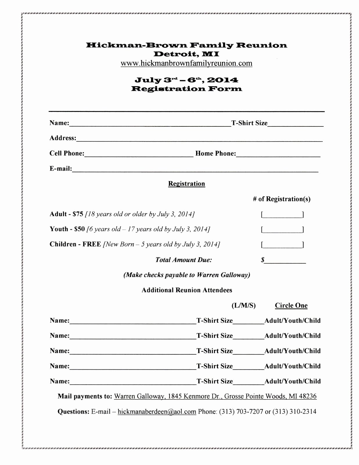 School Registration forms Template Elegant Family Reunion Registration form Template