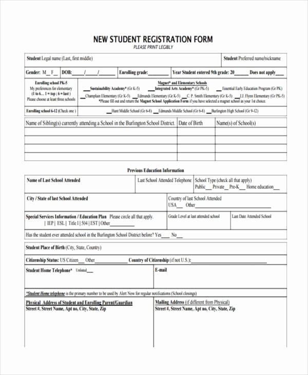 School Registration forms Template Elegant Free 7 Student Registration form Samples In Sample