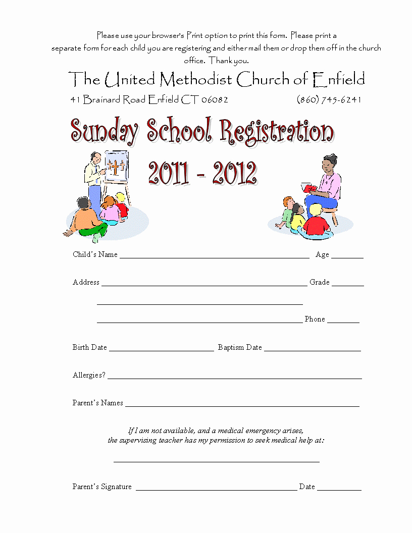 School Registration forms Template Elegant Sunday School Registration form