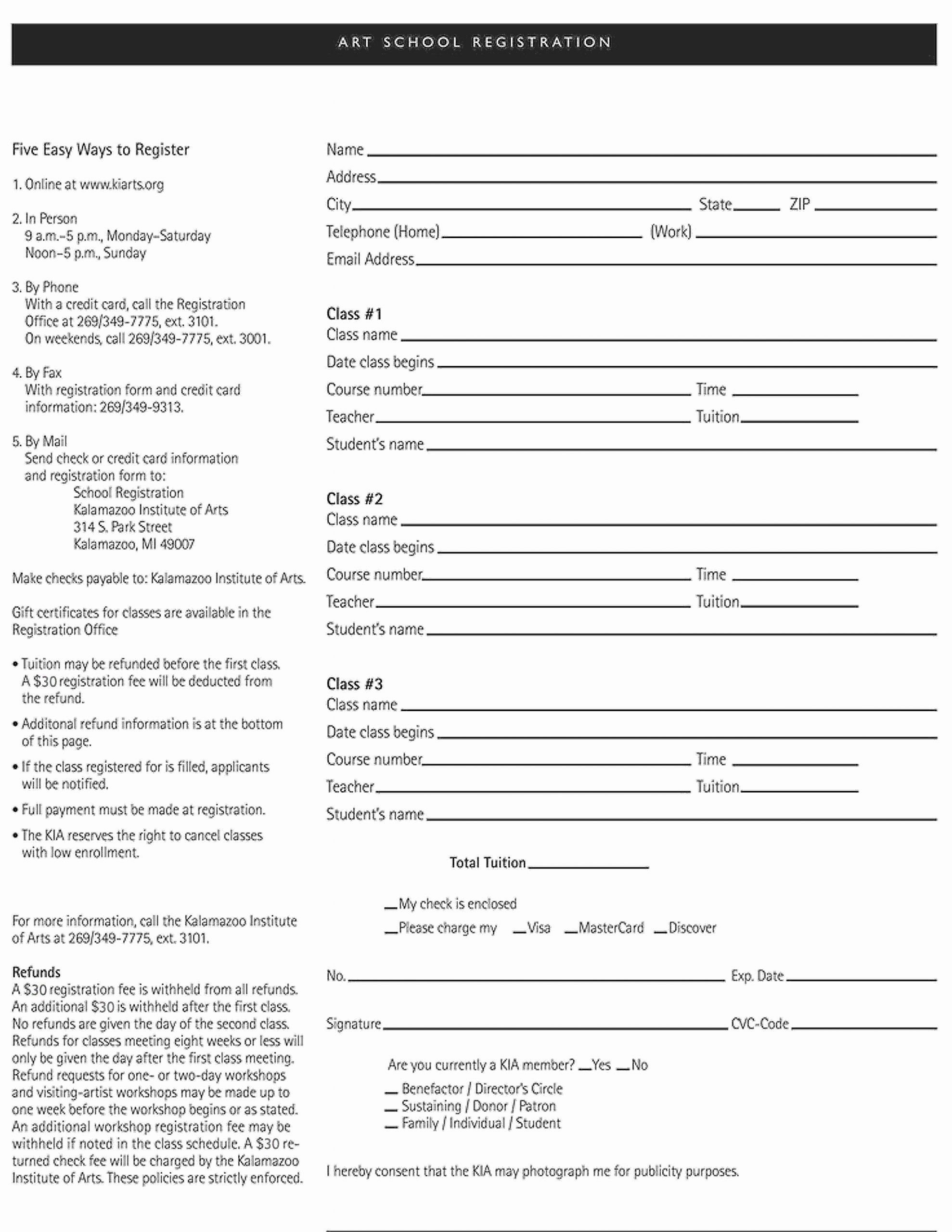 School Registration forms Template Inspirational Art School Registration