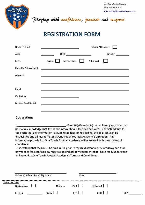 School Registration forms Template Lovely Academy Registration form Template 2