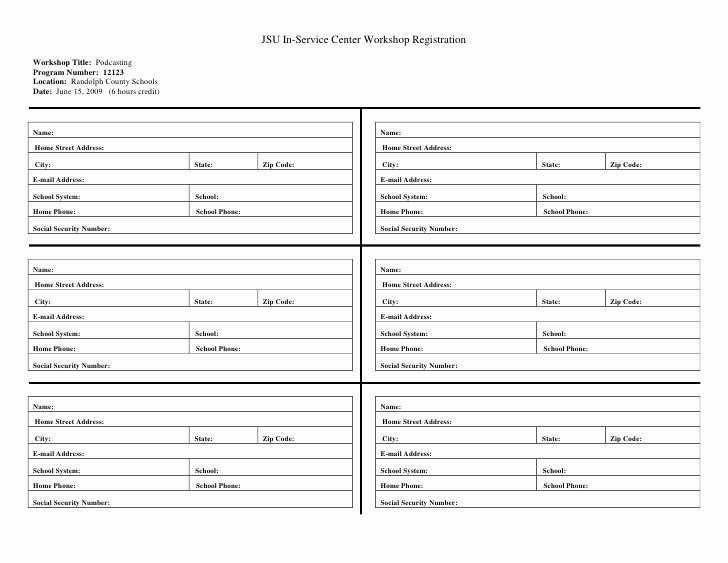 School Registration forms Template Luxury Workshop Registration form Blank