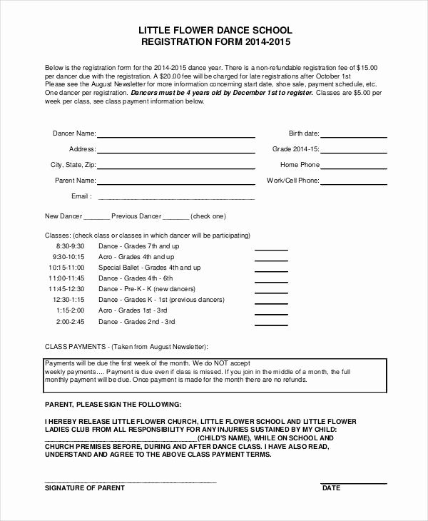 School Registration forms Template New 25 Of Dance Class Template