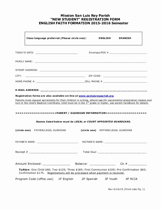 School Registration forms Template New New Student Registration for Religious Education 2015 2016