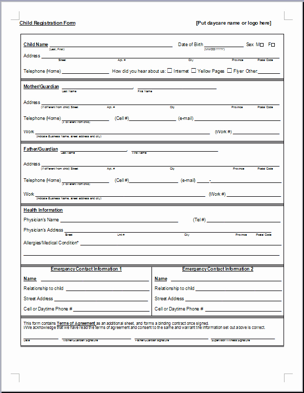 School Registration forms Template New Preschool Registration form Template