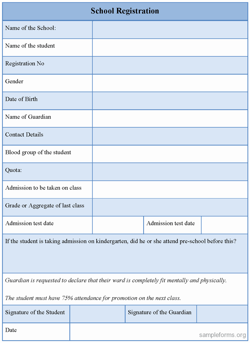 School Registration forms Template New School Registration form Sample forms