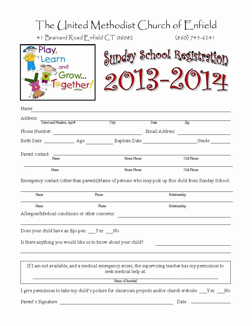 School Registration forms Template Unique Church Nursery forms thenurseries