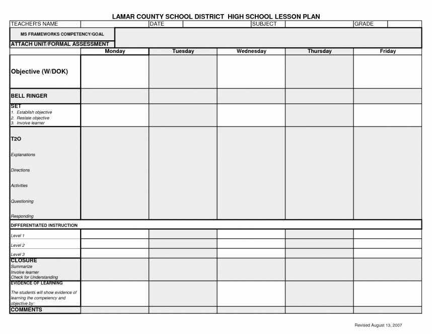 Secondary Lesson Plan Template Beautiful 015 Weekly Lesson Plan Templates