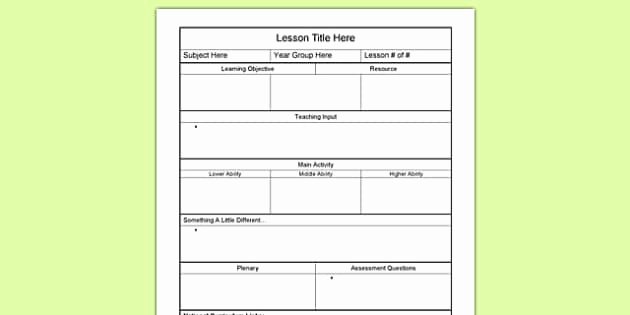 Secondary Lesson Plan Template Fresh Lesson Plan Template Key Stage 1