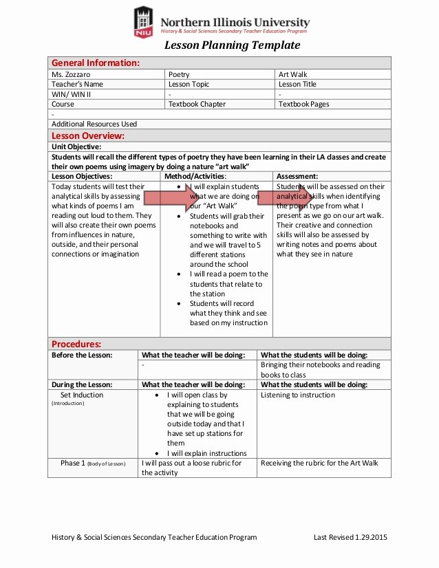 Secondary Lesson Plan Template Inspirational Zozzaro 25 Lesson Plans