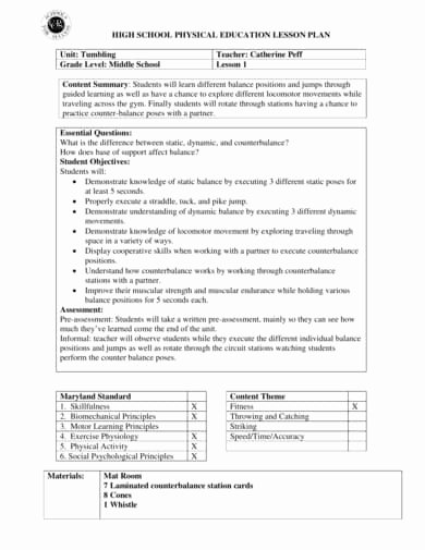 Secondary Lesson Plan Template Luxury Free 10 Physical Education Lesson Plan Examples and