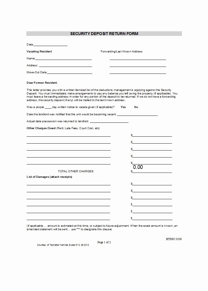 Security Deposit Return form Template Awesome 50 Effective Security Deposit Return Letters [ms Word]