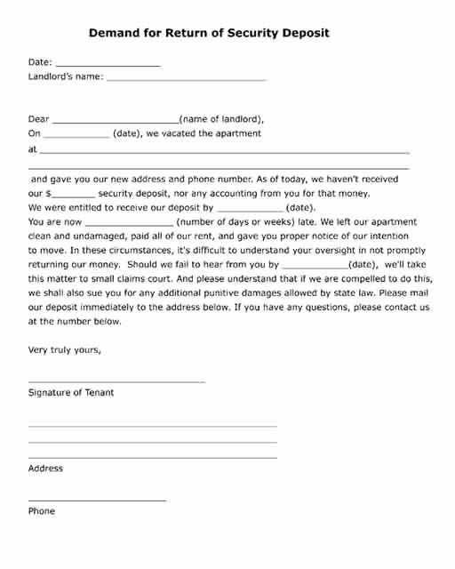 Security Deposit Return form Template Beautiful Free Printable &quot;demand for Return Of Security Deposit