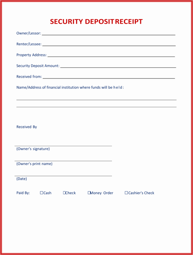 Security Deposit Return form Template Best Of Security Deposit Receipt 4 Sample Security Deposit Receipts