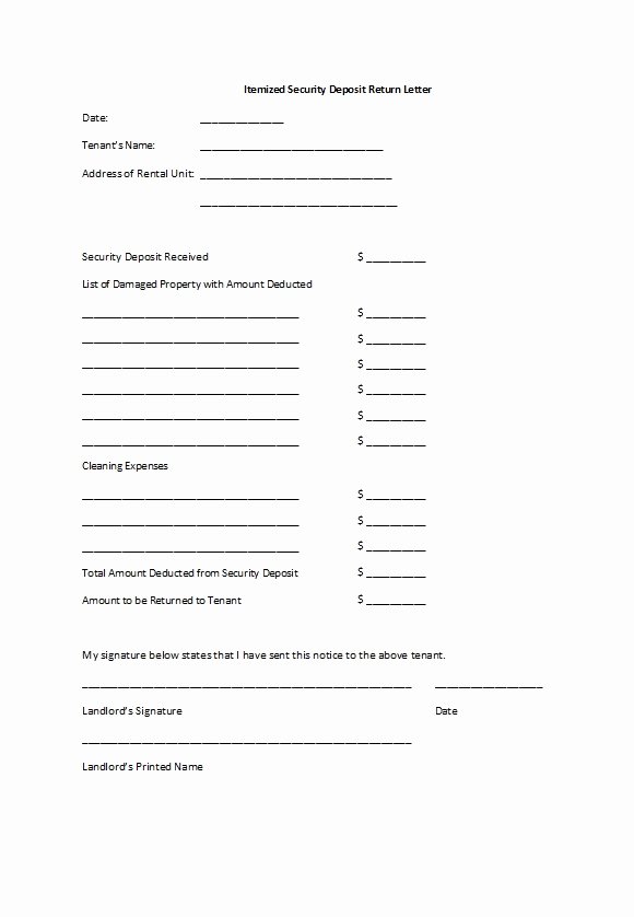 Security Deposit Return form Template Elegant 50 Effective Security Deposit Return Letters [ms Word]