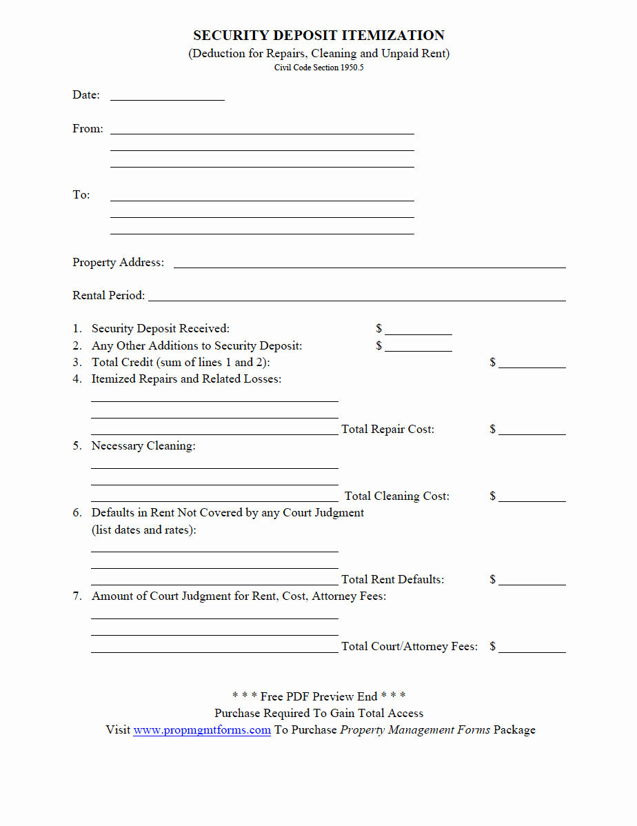 Security Deposit Return form Template Elegant Property Management forms