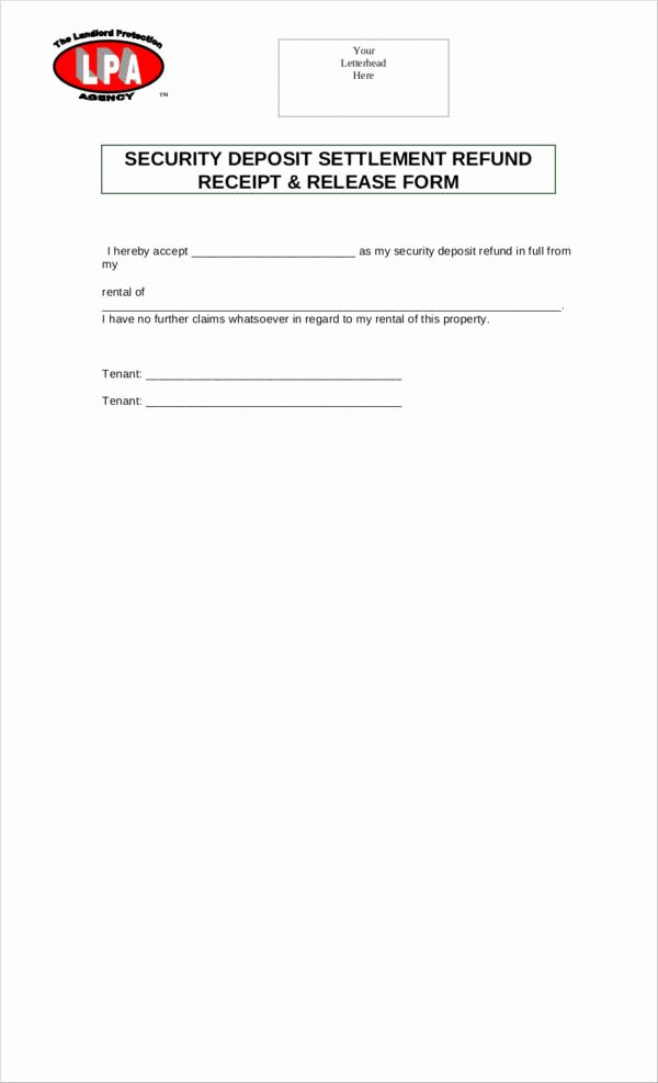 Security Deposit Return form Template Fresh Free 5 Refund Receipt Samples &amp; Templates