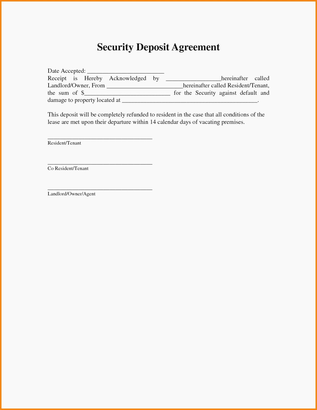 Security Deposit Return form Template Fresh the History Sample