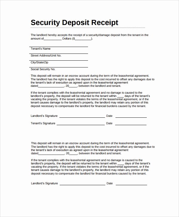 Security Deposit Return form Template Inspirational Sample Security Deposit Receipt 8 Free Documents