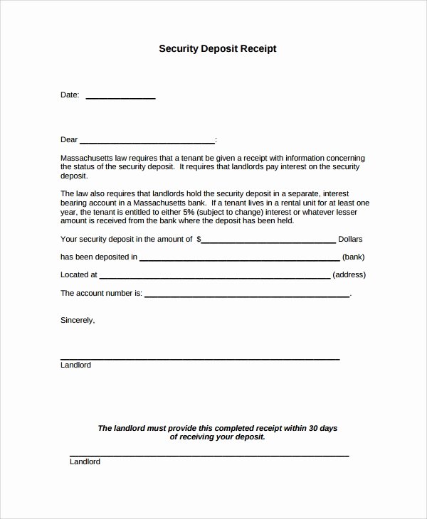 Security Deposit Return form Template New Sample Security Deposit Receipt 8 Free Documents