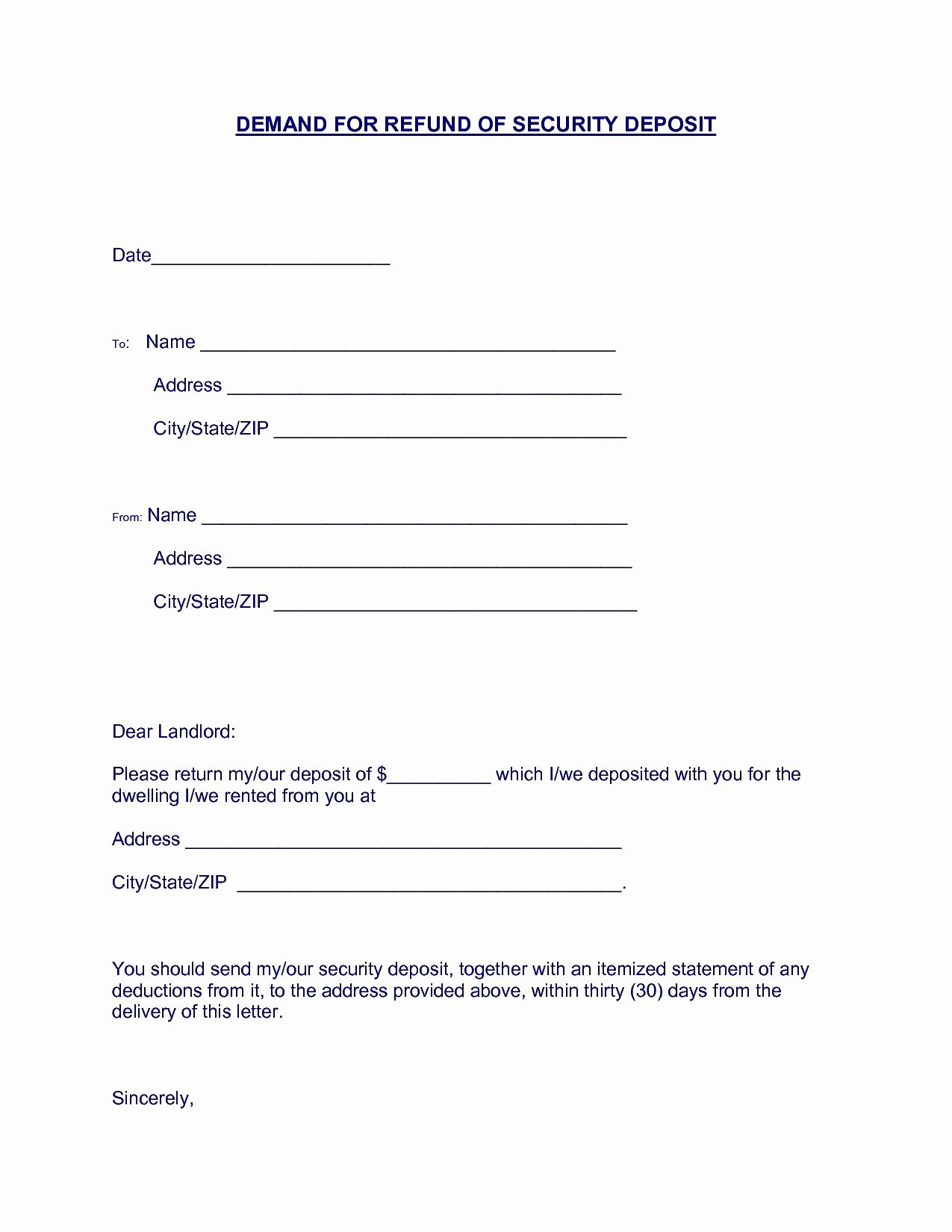 Security Deposit Return form Template Unique 12 Security Deposit Return Letter Template Inspiration