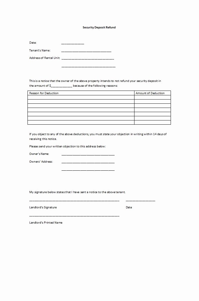 Security Deposit Return form Template Unique 50 Effective Security Deposit Return Letters [ms Word]