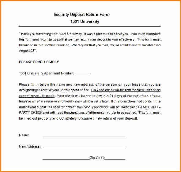 Security Deposit Return form Template Unique 7 Security Deposit Receipt Template