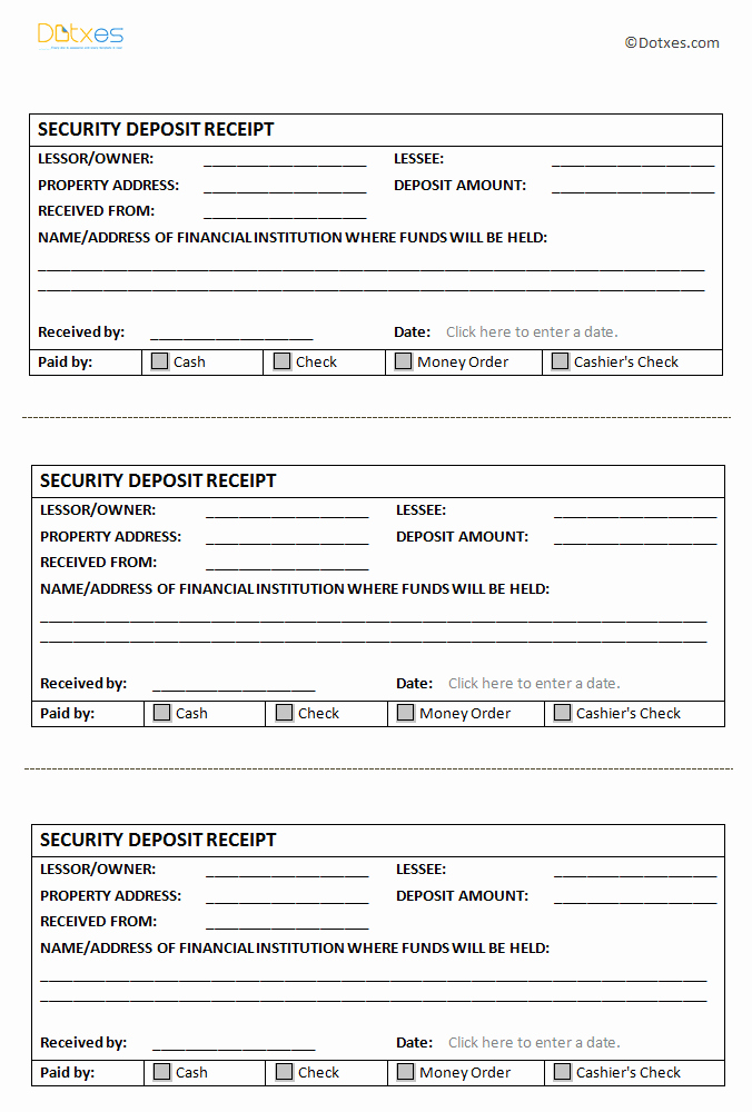 Security Deposit Return form Template Unique Security Deposit Receipt Template Dotxes