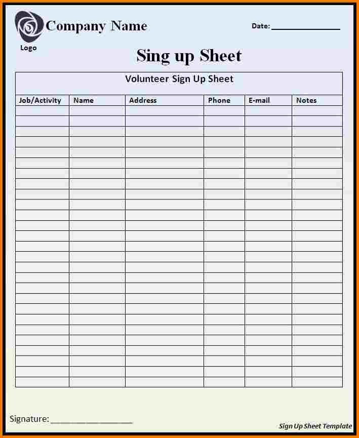 Sign Up form Template Word New Sample Sign Up Sheet